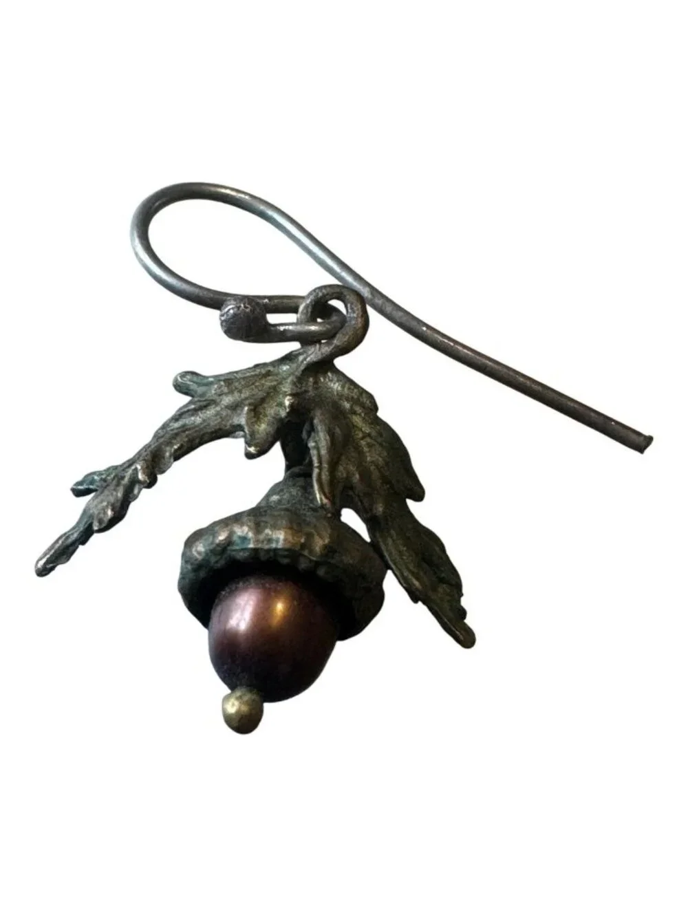 Antique Bronze Acorn Drop Earrings With Oak Leaf Details & Brown Beads Nature-In